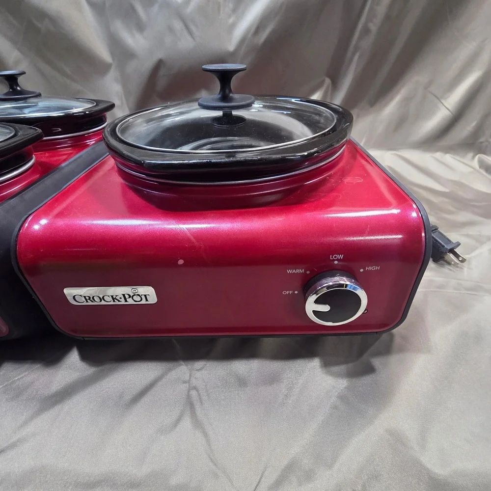 Crock-Pot Hook Up Connectable Entertaining System Red 3 Pot Set Double Single